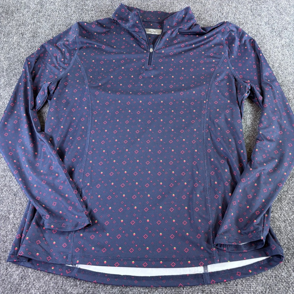 Callaway Pullover Women XL Navy Strawberry Print Weather Series Quarter Zip Golf